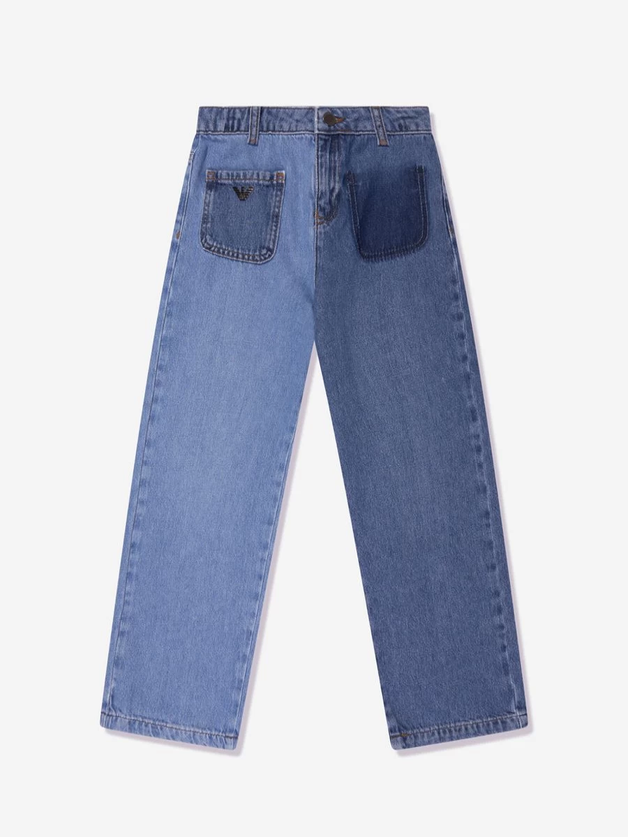 Emporio Armani Girls Blue High-Rise Wide Leg Jeans for Comfort and Style