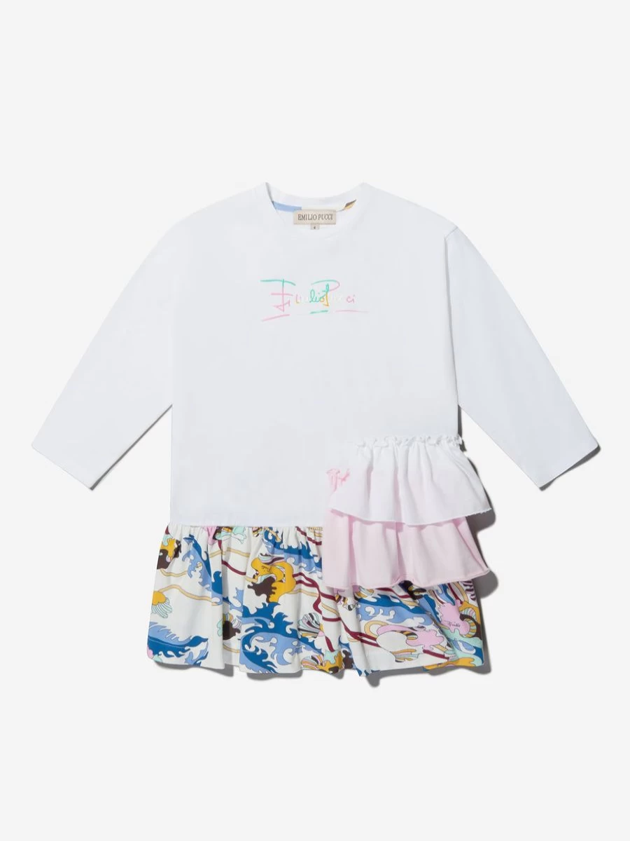 Emilio Pucci Girls Cotton Dress with Patterned Logo Design