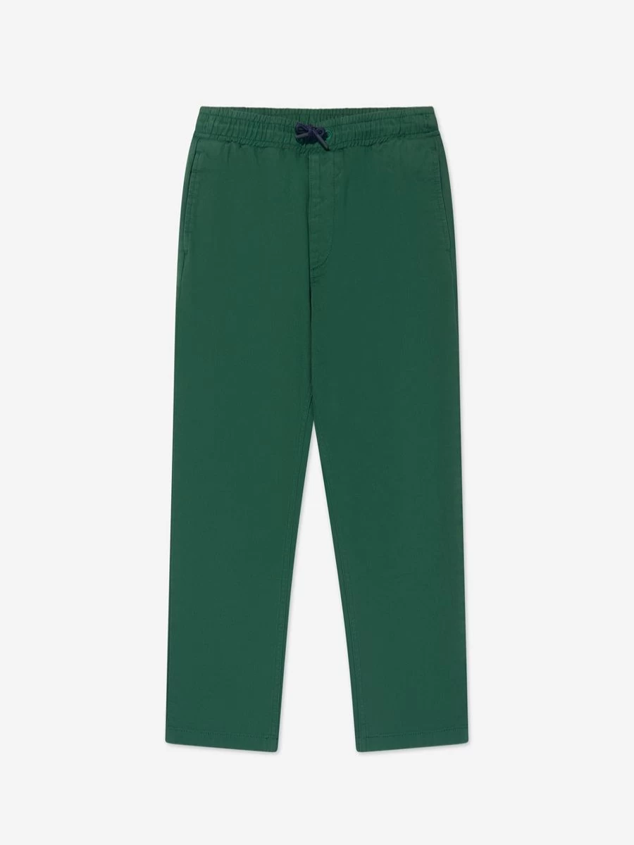 KENZO KIDS Boys' Green Straight Cut Twill Trousers | Stylish Comfort for Kids