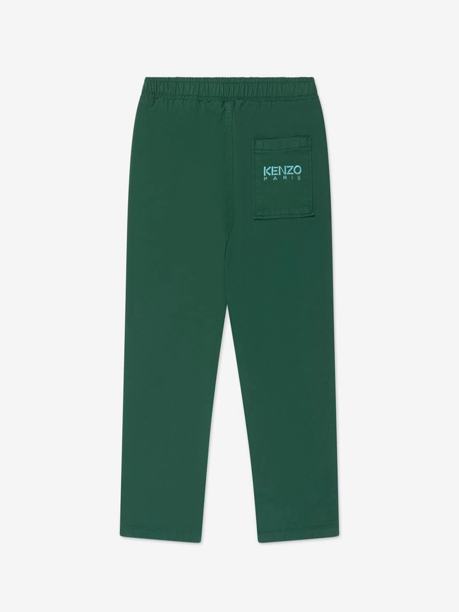 KENZO KIDS Boys' Green Straight Cut Twill Trousers | Stylish Comfort for Kids