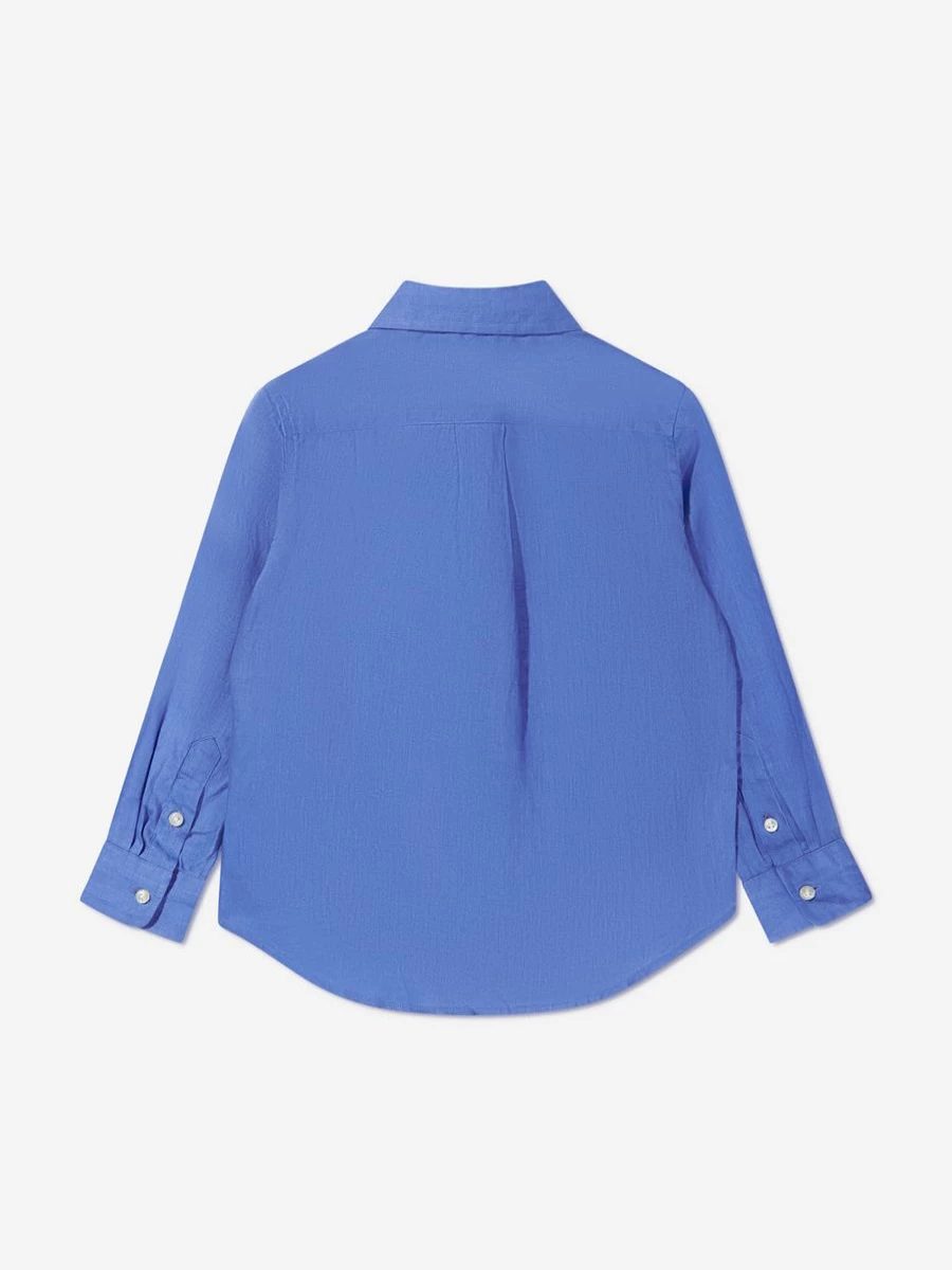 Ralph Lauren Kids Boys' Blue Linen Shirt with Logo - Classic Casual Style