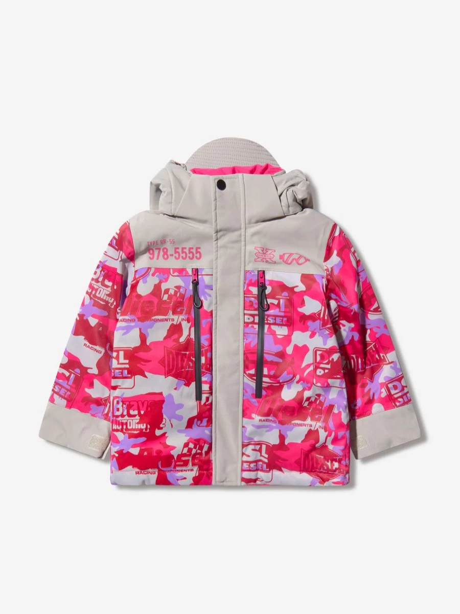 Diesel Girls' Racing Print Ski Jacket - Stylish Winter Outerwear for Teens