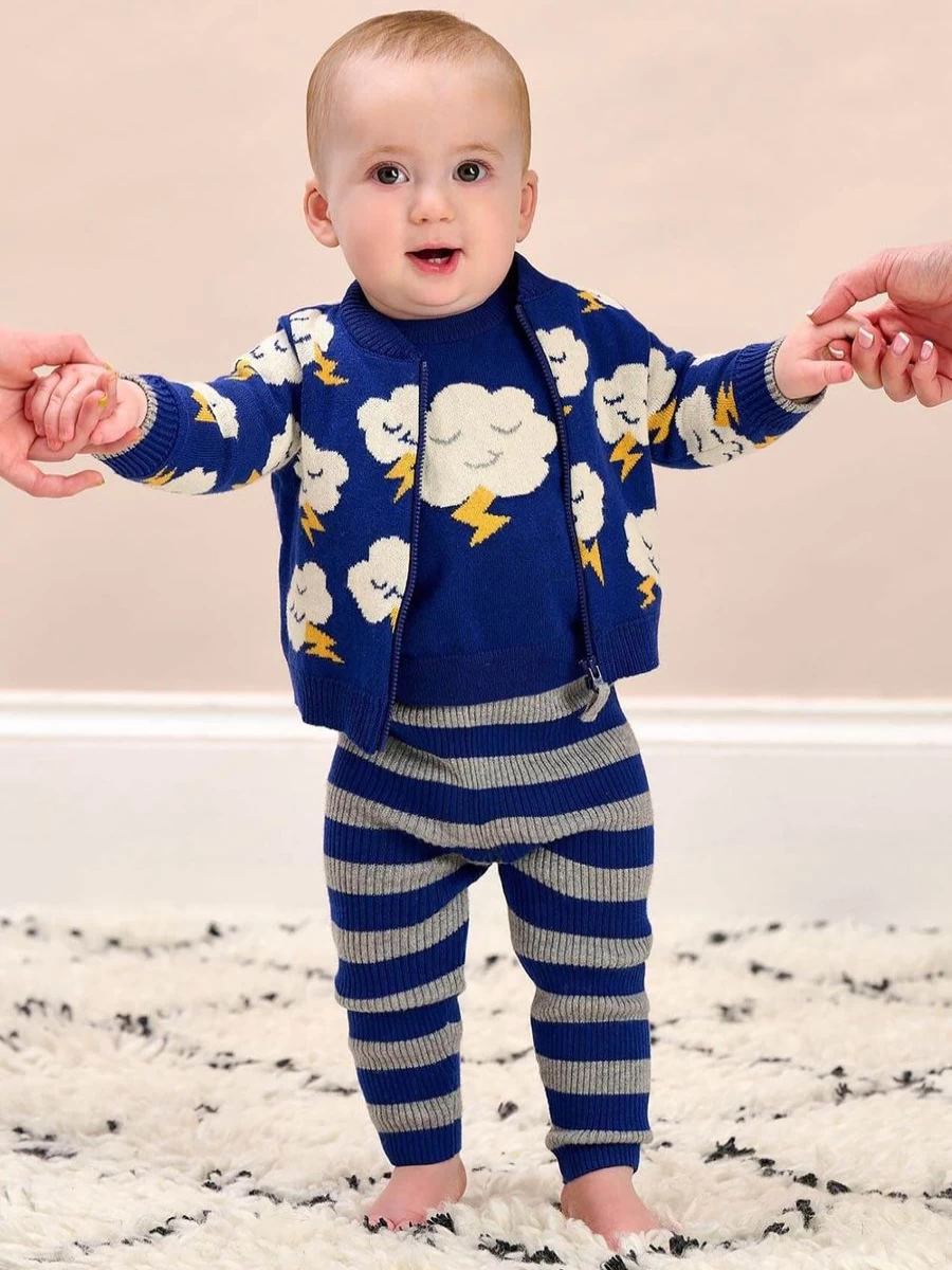 The Bonnie Mob Baby Cashmere Knit Leggings for Girls - Soft Blue Toddler Leggings
