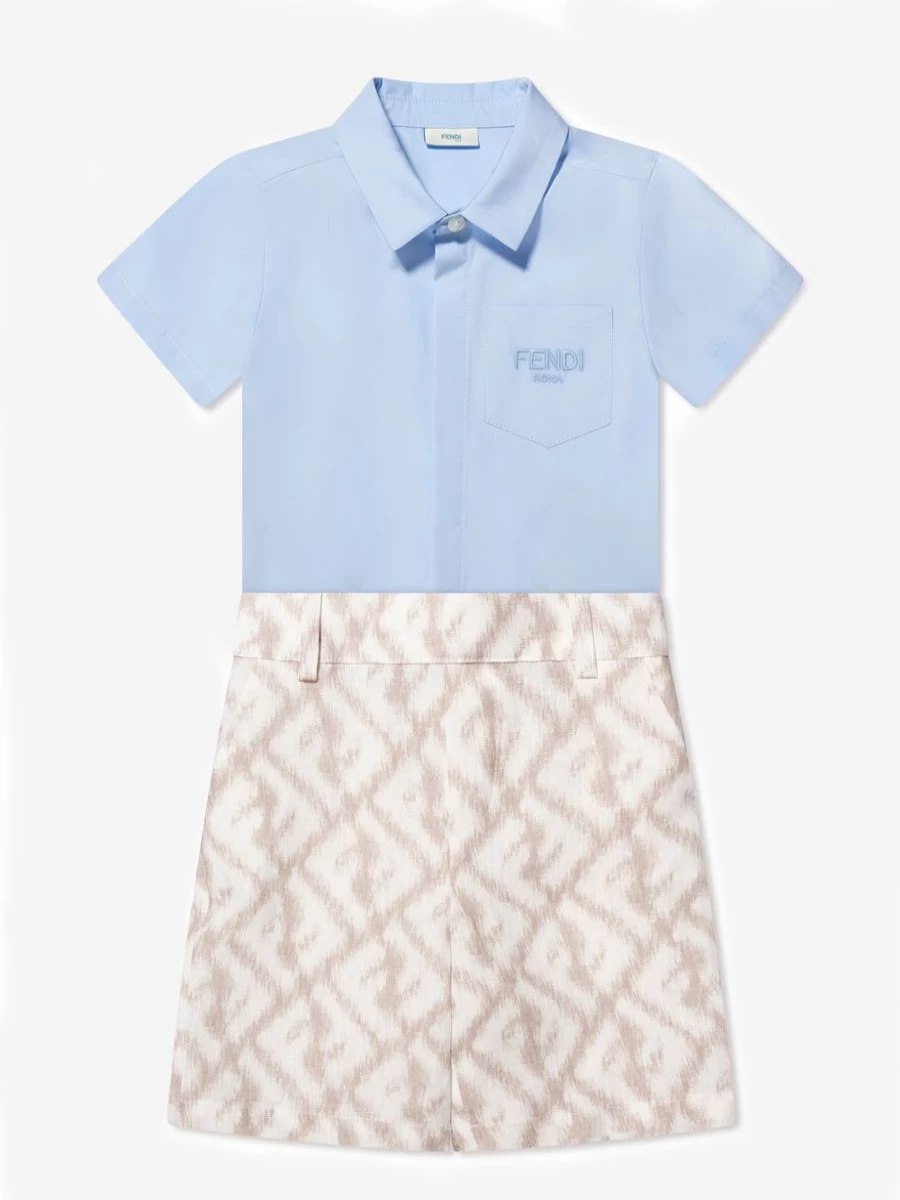 Fendi Kids Baby Boys White Logo Romper - FF Embroidered Jumpsuit for Infants