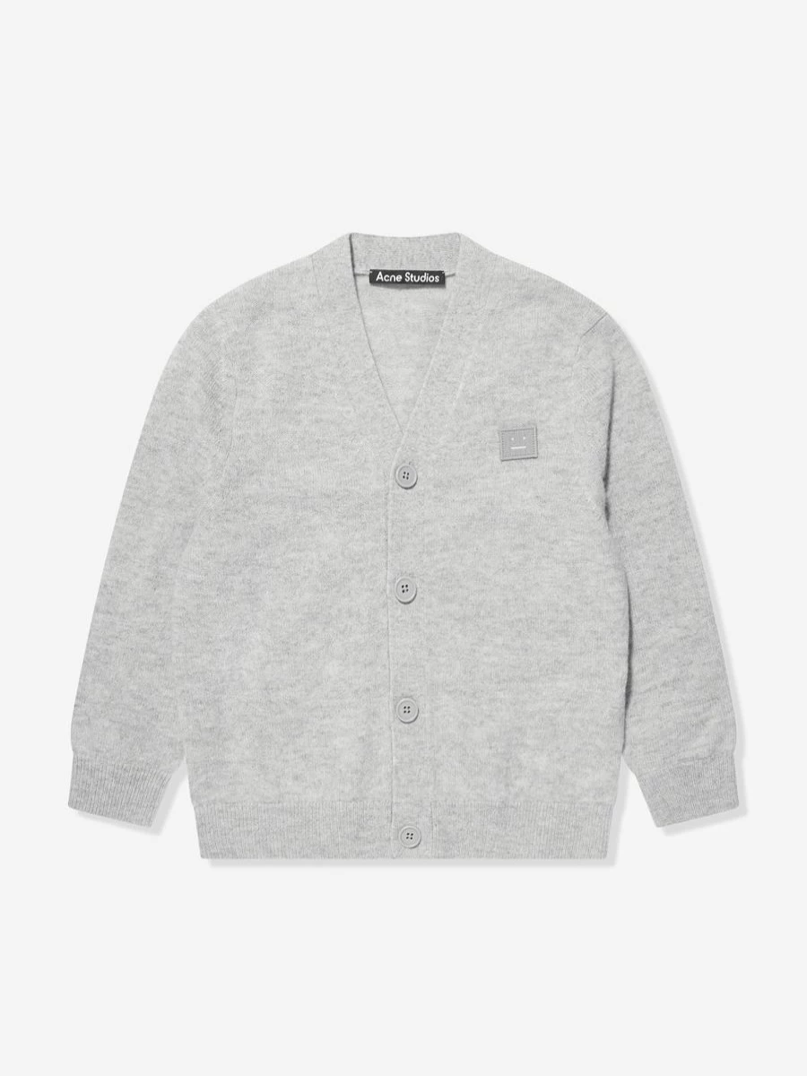 Acne Studios Boys Grey Wool Logo Cardigan for Kids
