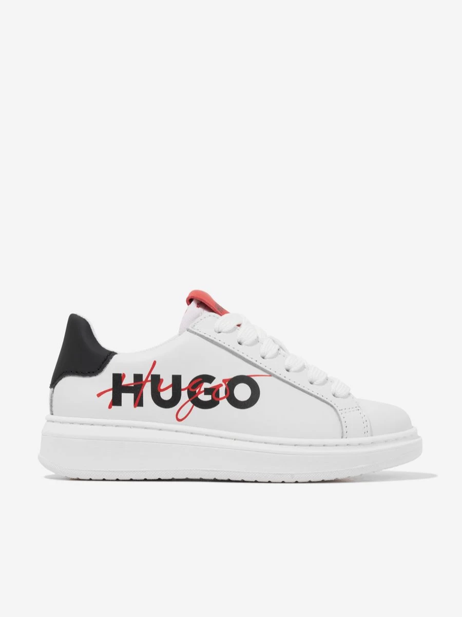 Hugo Boys White Leather Logo Trainers - Stylish Casual Sneakers