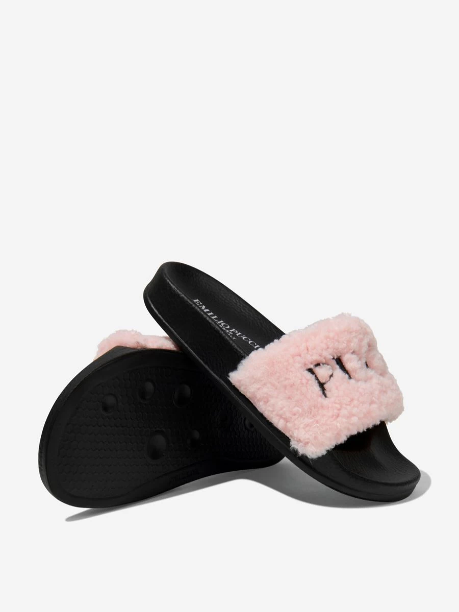 Emilio Pucci Teen Girls Fluffy Logo Slide Sandals | Fashion Kids Slippers