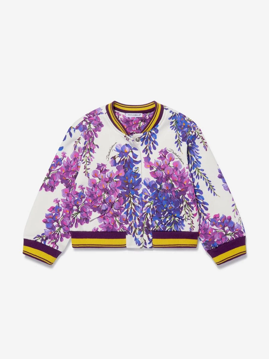 Dolce & Gabbana Kids Girls Purple Cotton Fleece Bomber Jacket Wisteria Pink