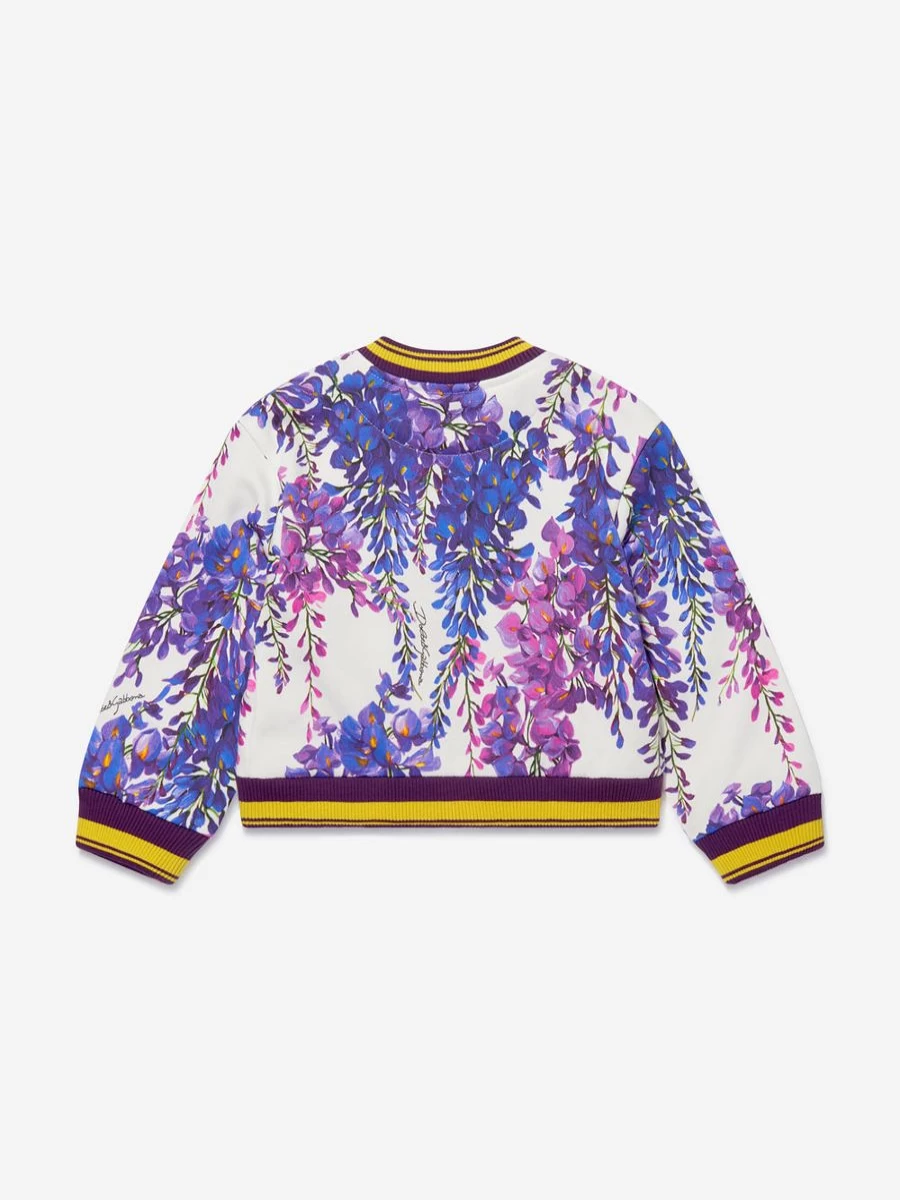Dolce & Gabbana Kids Girls Purple Cotton Fleece Bomber Jacket Wisteria Pink