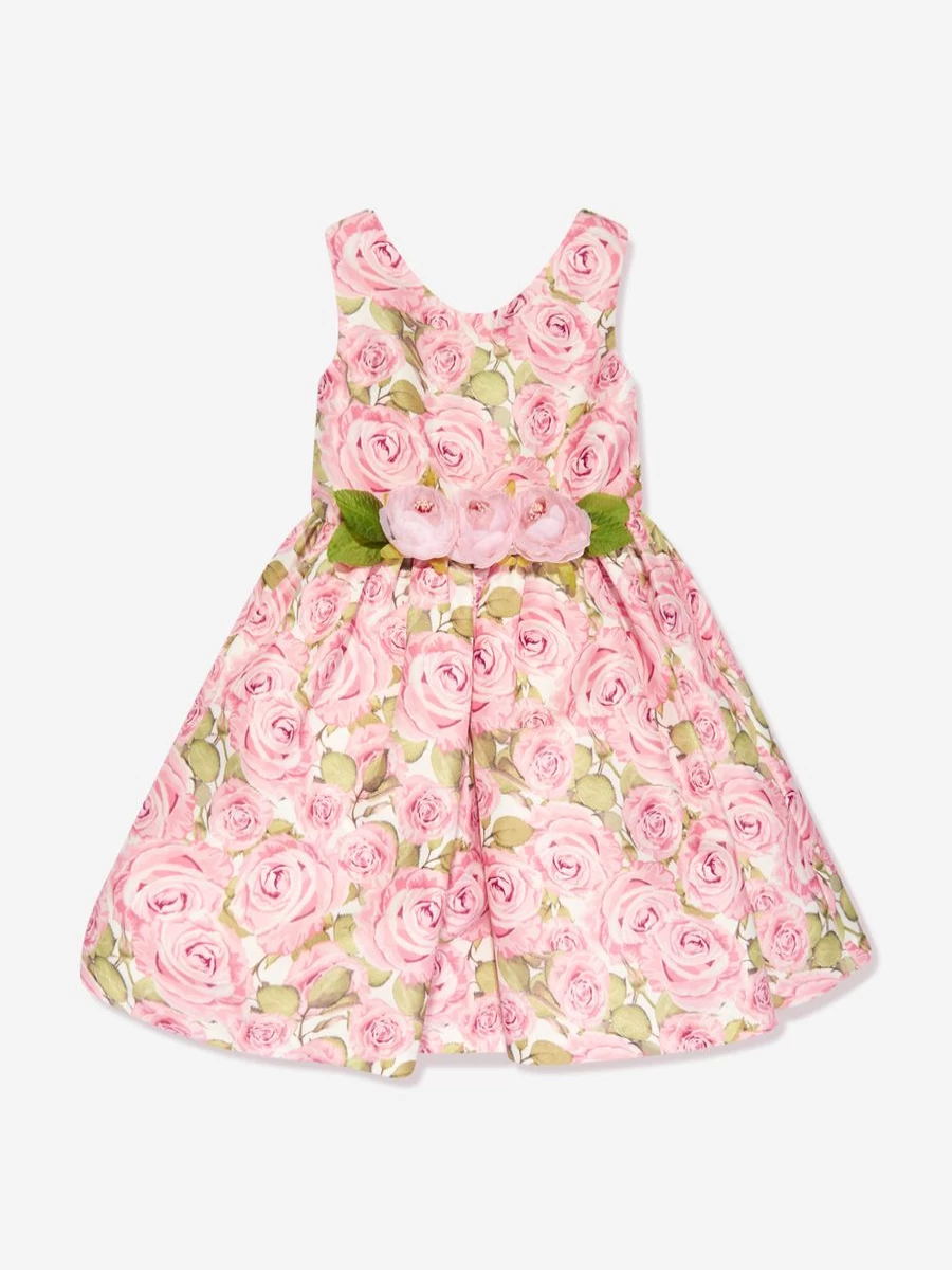 Mama Luma Girls Pink Rose Floral Dress for Toddlers and Kids