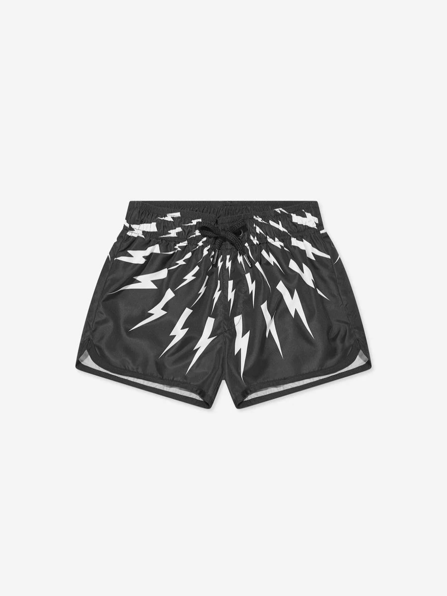 Neil Barrett Boys' Black Thunderbolt Swim Shorts - Quick-Dry Comfort