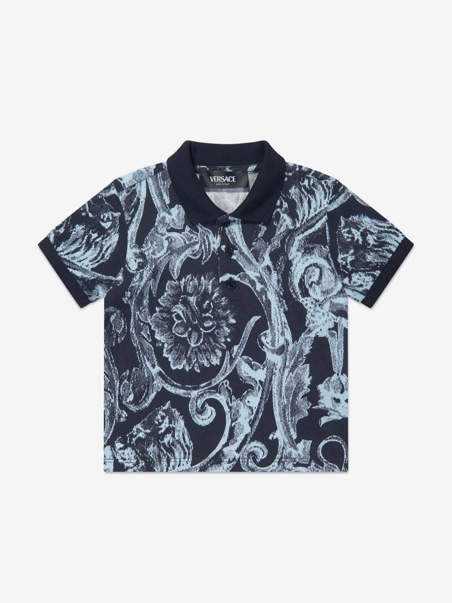 Versace Boys Navy Barocco Polo Shirt for Baby & Toddler