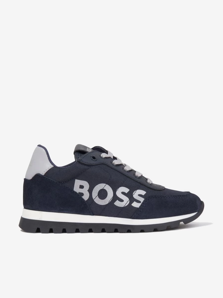 BOSS Boys Navy Retrorunner Sneakers - Classic Retro Running Shoes for Kids