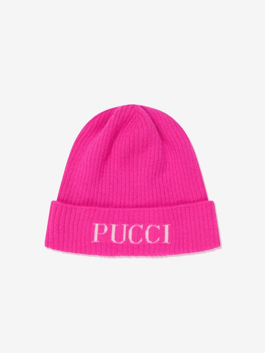 Emilio Pucci Teen Girls Pink Logo Beanie Hat