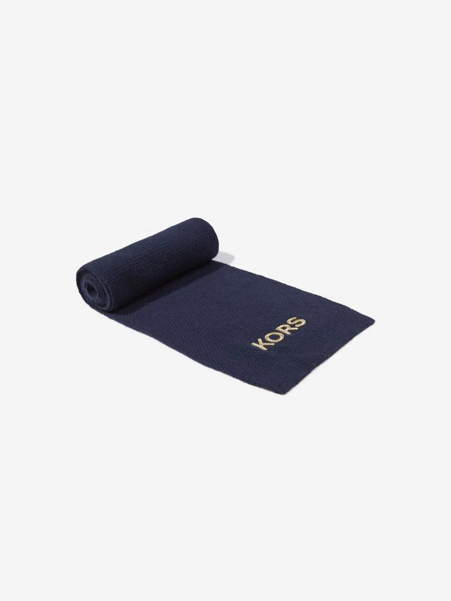 Michael Kors Girls Navy Embroidered Scarf - Floral Design Fashion Accessory