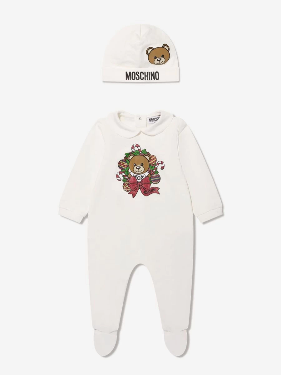 Moschino Kids Ivory Baby Hat and Babygrow Gift Set for Girls