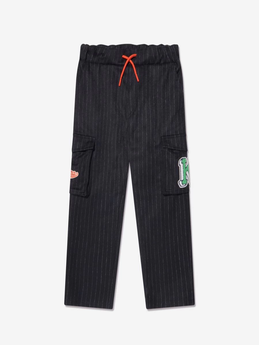 KENZO KIDS Boys Navy Striped Cargo Pants - Stylish Comfort for Active Kids