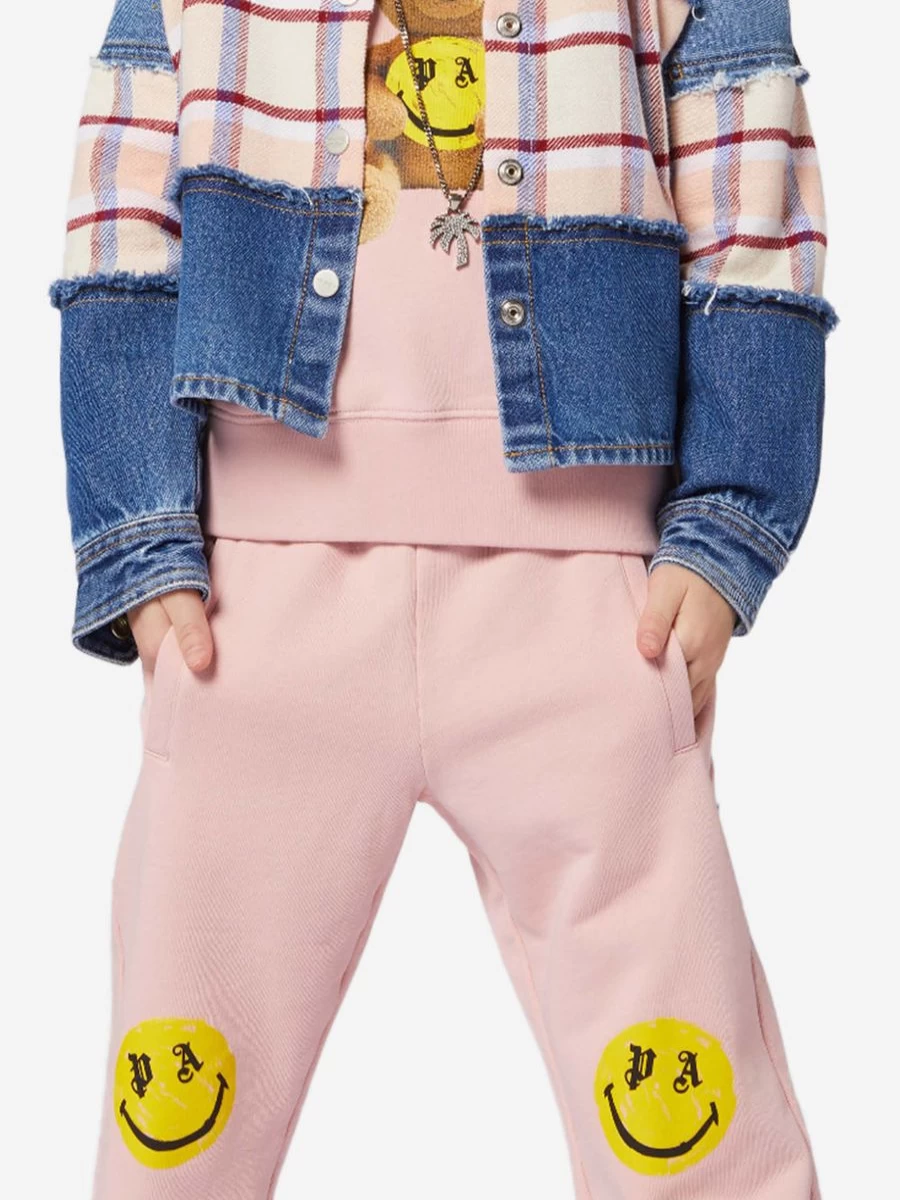 Palm Angels Baby Girls Pink Smiley Face Brush Joggers Pants