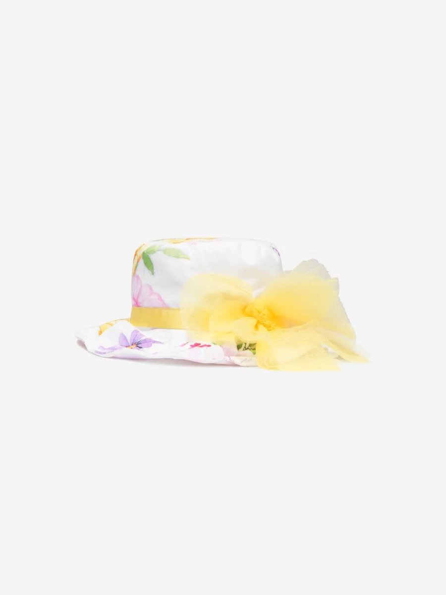 Monnalisa Teen Girls' White Floral Print Hat for Summer Fashion