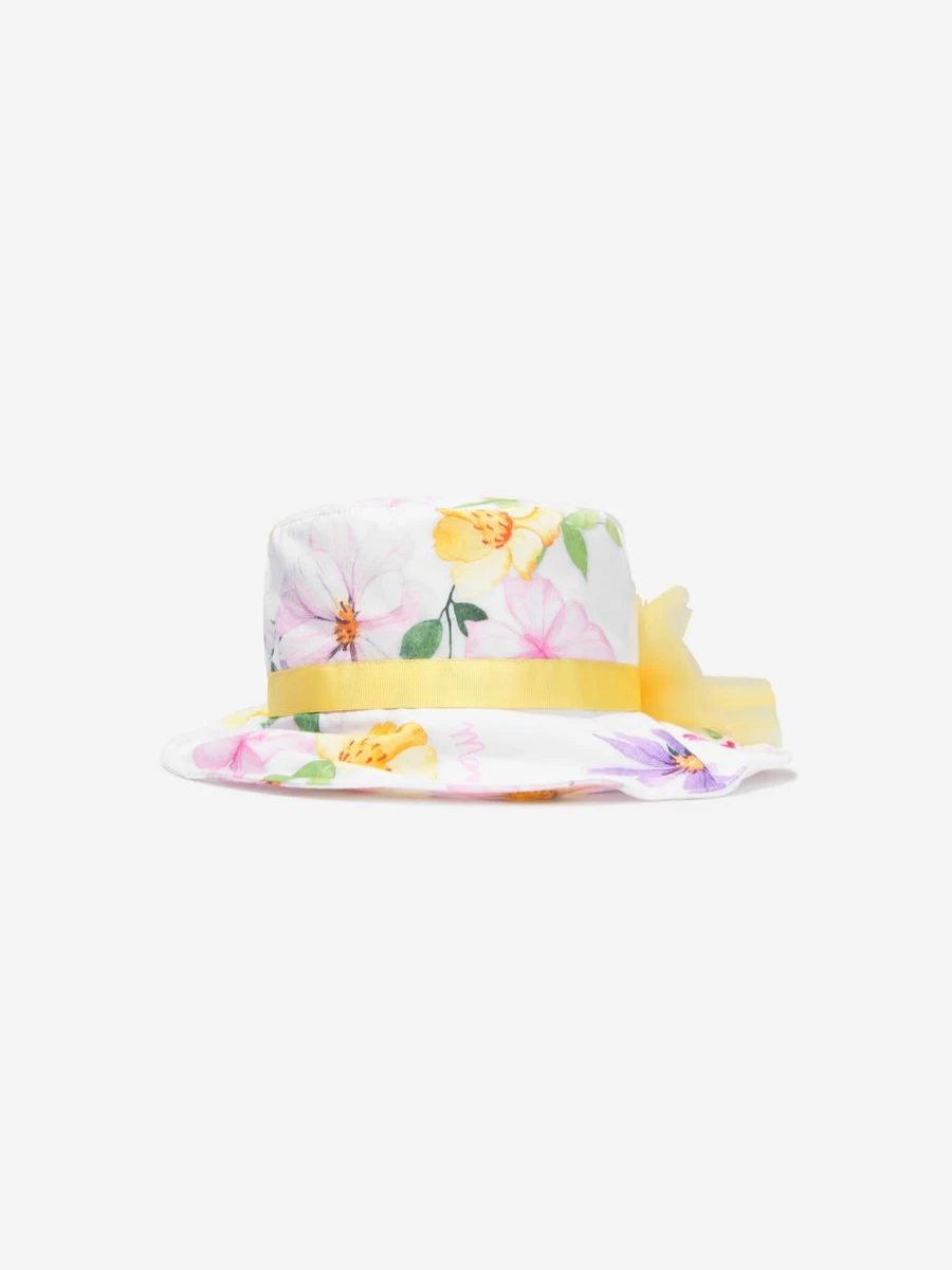 Monnalisa Teen Girls' White Floral Print Hat for Summer Fashion