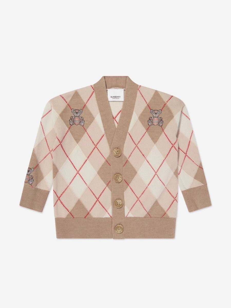 Burberry Kids Baby Boys Baile Bear Cardigan - Soft Fawn Knit Sweater for Toddlers