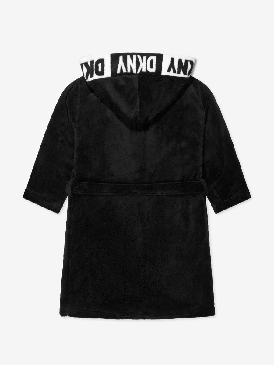DKNY Boys' Black Logo Embroidered Bathrobe for Kids - Soft Cotton Hooded Robe