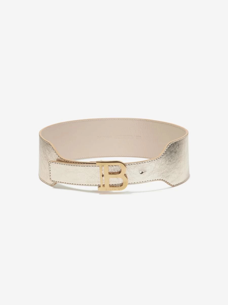 Balmain Gold Laminated Leather Belt for Teen Girls