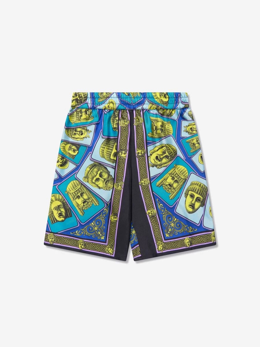 Versace Boys Green Silk Shorts Maschere Collection