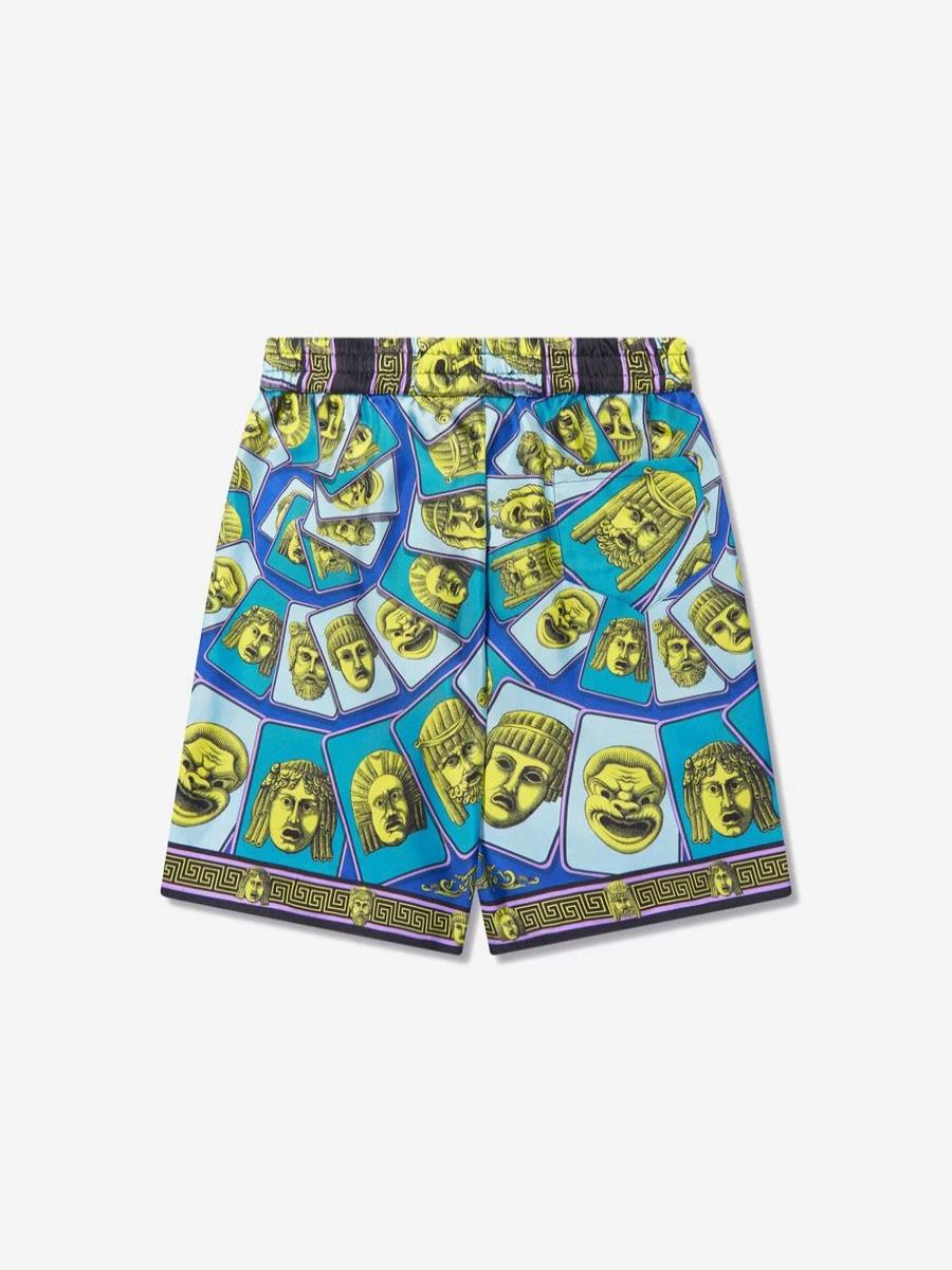 Versace Boys Green Silk Shorts Maschere Collection