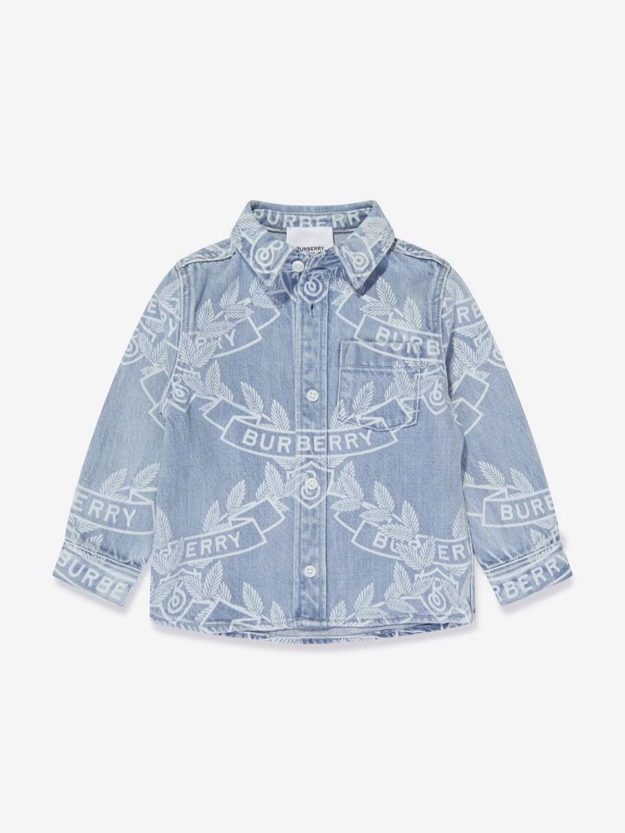 Burberry Kids Baby Boys Blue Owen Crest Shirt | Classic Cotton Button-Up