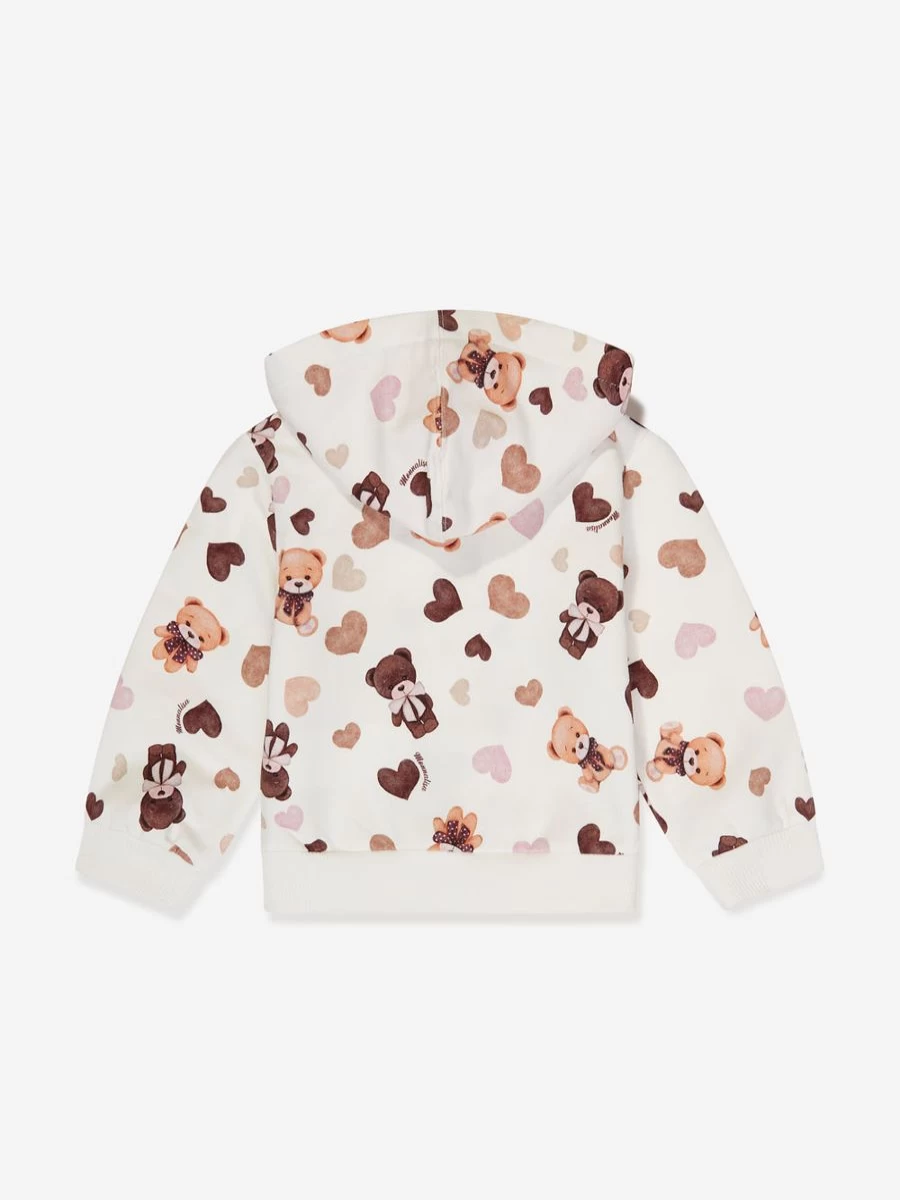 Monnalisa Baby Girls Ivory Teddy Bear Zip Up Hoodie Top