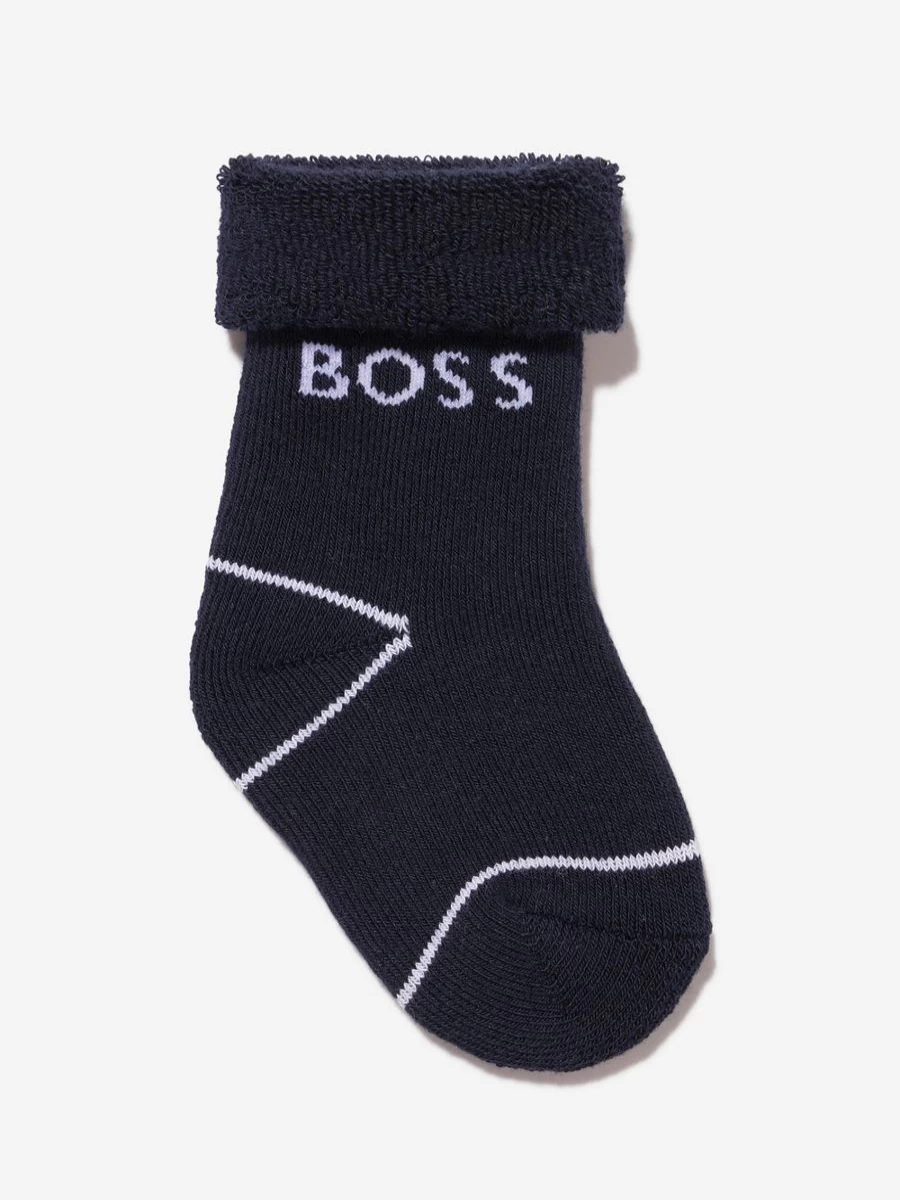 BOSS Baby Boys 2 Pack Navy Socks Set - Soft Cotton Crew Socks for Toddlers