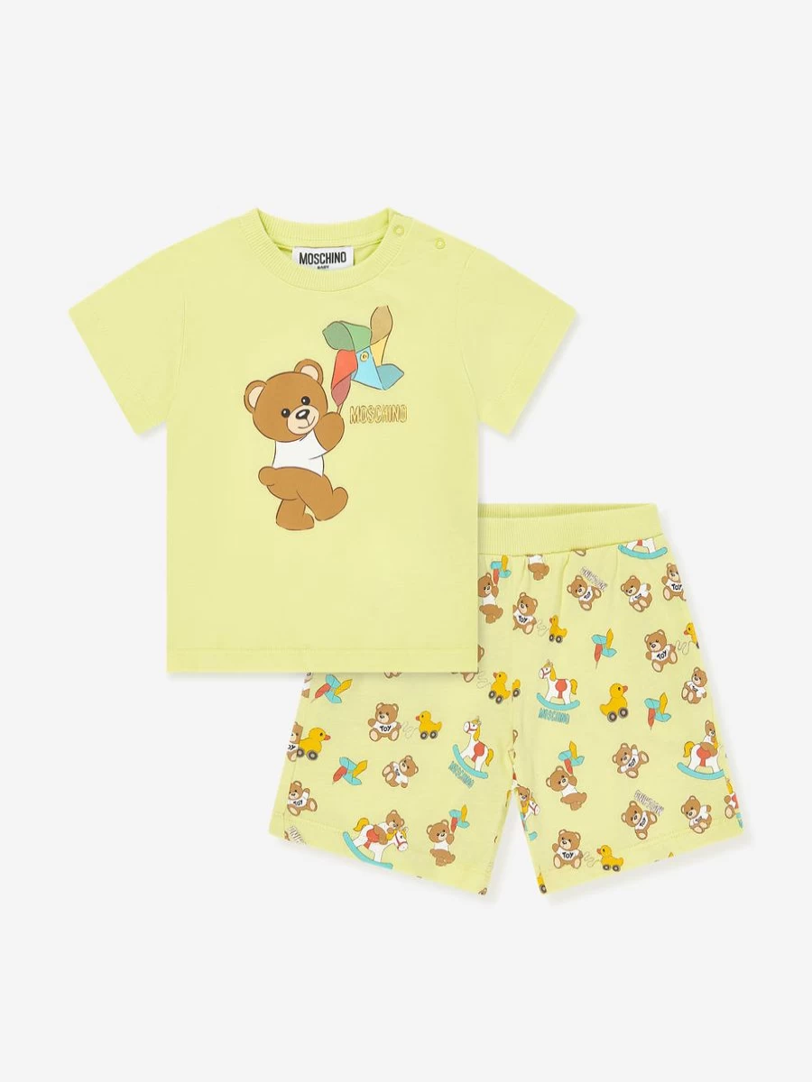 Moschino Kids Boys Yellow Teddy Bear Print Shorts Set Baby Outfit