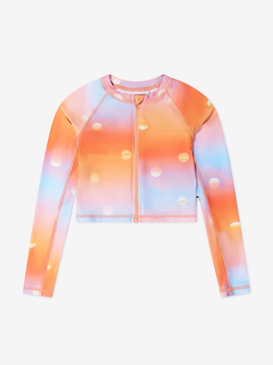 Molo Girls' Long Sleeve Nellie Orange Swim Top for Sun Protection
