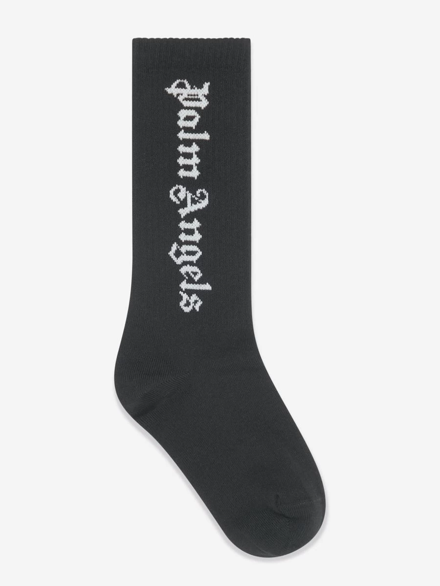 Palm Angels Girls Black Logo High Socks for Fashion & Comfort