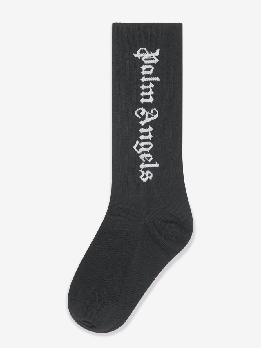Palm Angels Girls Black Logo High Socks for Fashion & Comfort