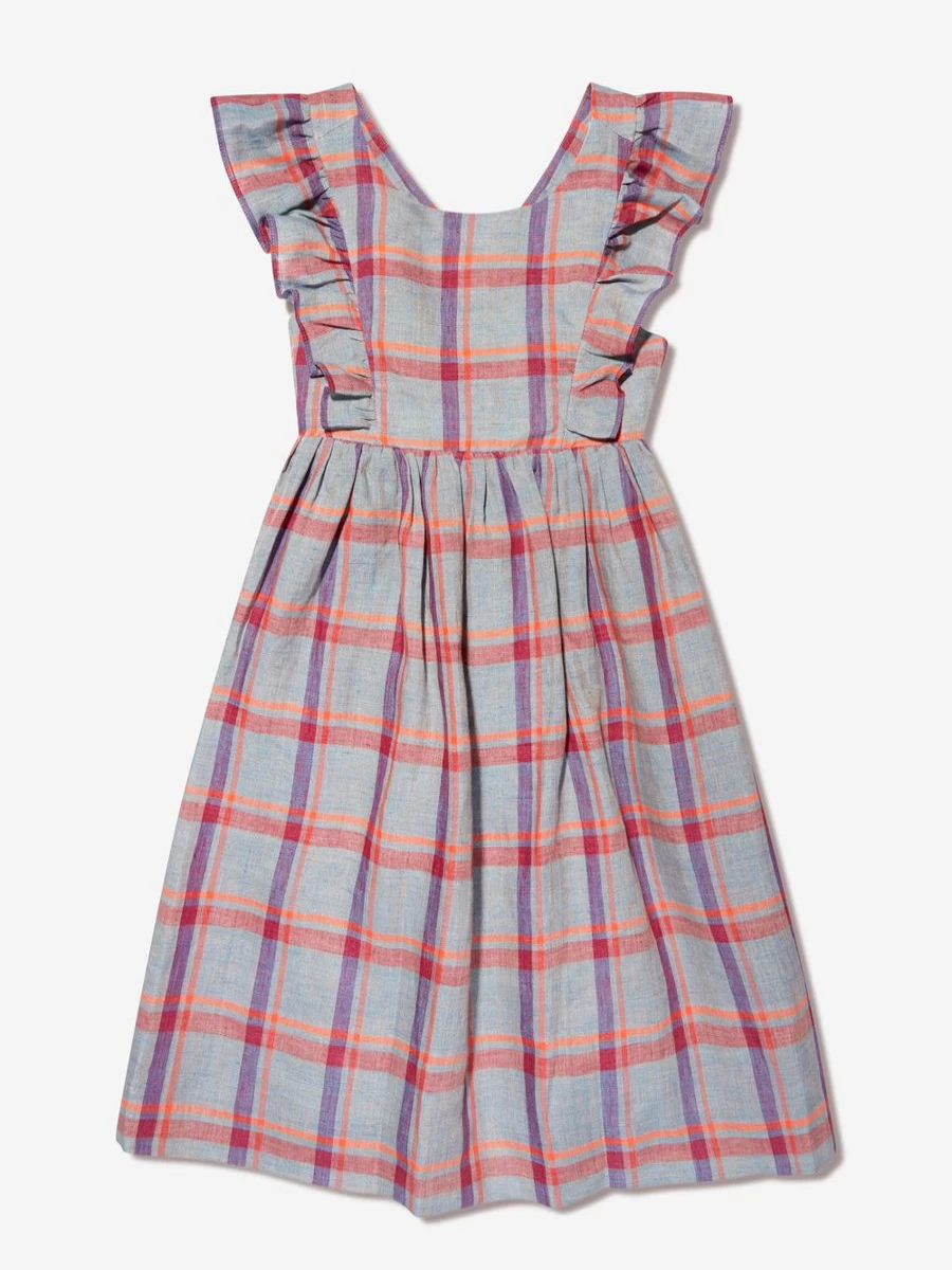 Bonpoint Teen Girls Grey Checked Linen Carole Dress