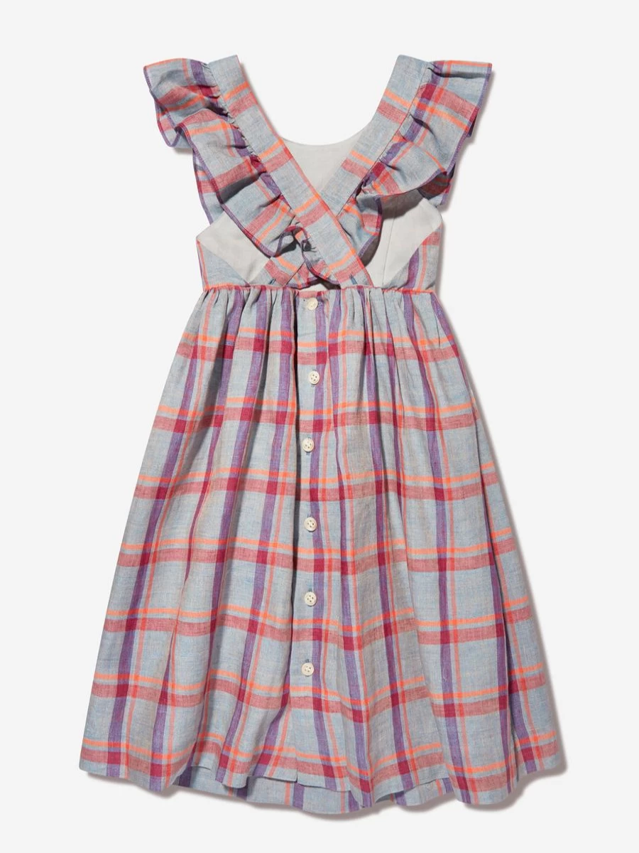 Bonpoint Teen Girls Grey Checked Linen Carole Dress