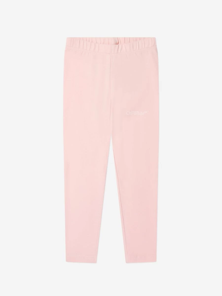 Off-White Teen Girls Pink Bookish Print Diagonal Stripes Leggings