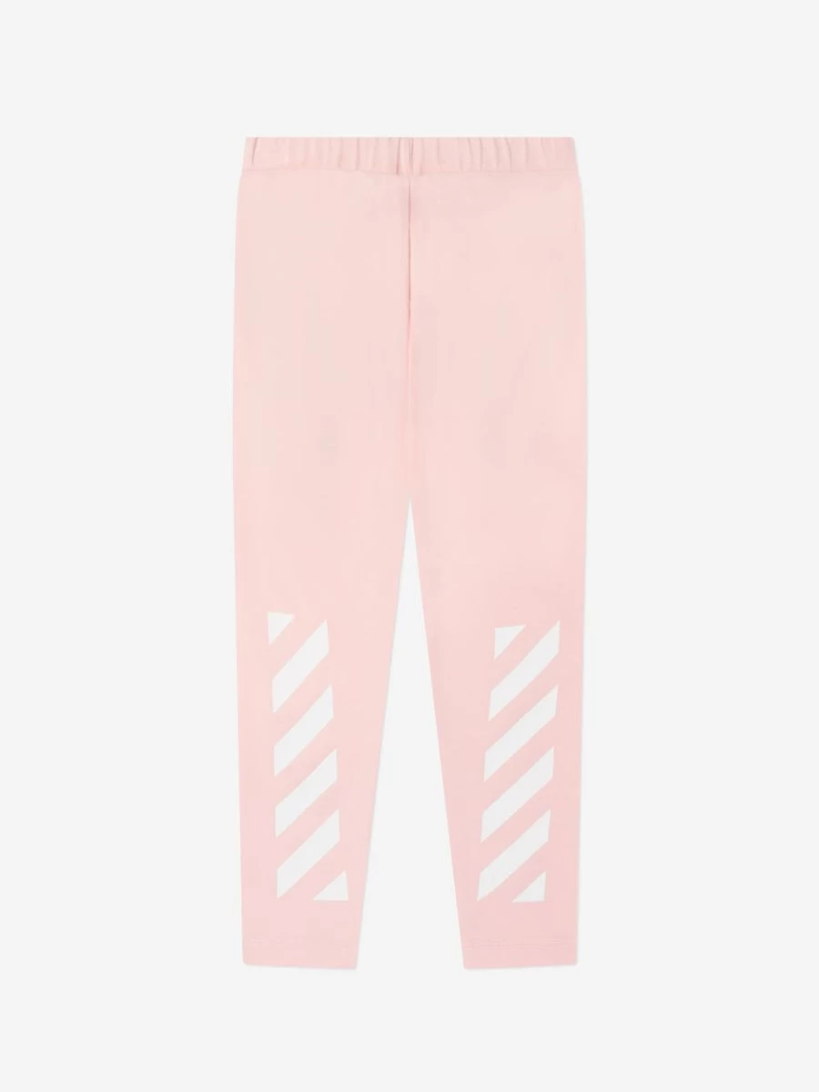 Off-White Teen Girls Pink Bookish Print Diagonal Stripes Leggings