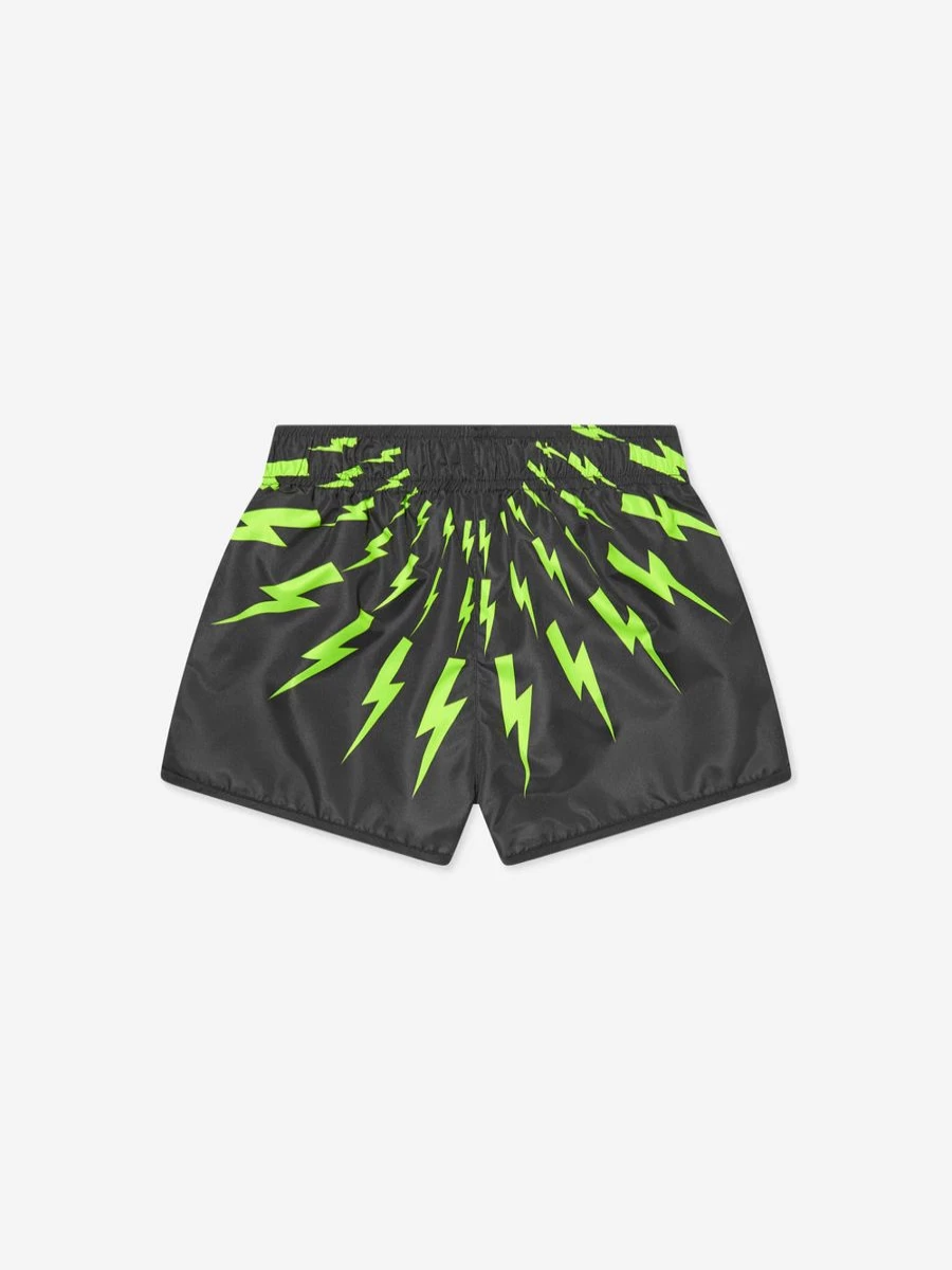 Neil Barrett Boys' Black Thunderbolt Swim Shorts - Quick-Dry Athletic Beachwear