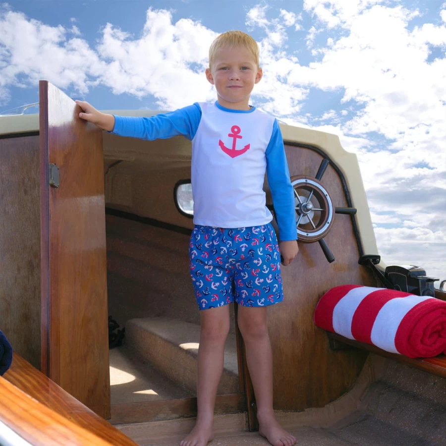 Rachel Riley Boys' Navy Blue Anchor Print Swim Shorts for Kids