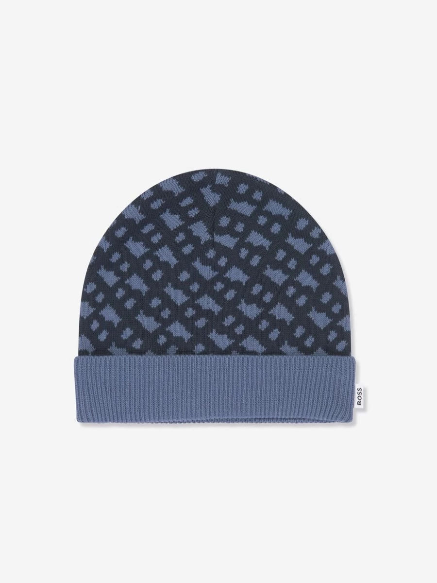BOSS Baby Boys Navy Hat & Slipper Socks Gift Set - Premium Newborn Winter Accessories