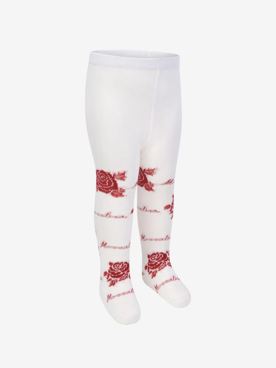 Monnalisa Baby Girls Red Rose Pattern Tights - Soft & Comfortable Toddler Leggings