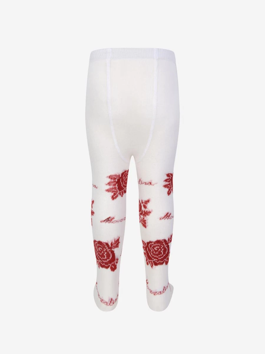 Monnalisa Baby Girls Red Rose Pattern Tights - Soft & Comfortable Toddler Leggings