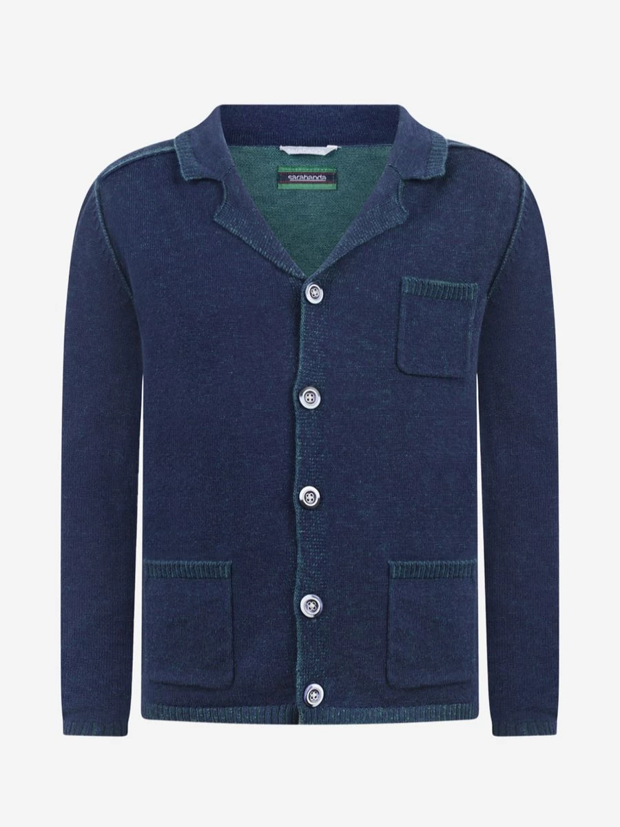 Sarabanda Boys Navy Blue Cotton Wool Blend Cardigan Sweater