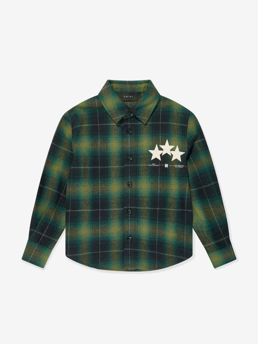 Amiri Boys Green Stars Print Flannel Shirt - Stylish Casual Wear for Kids