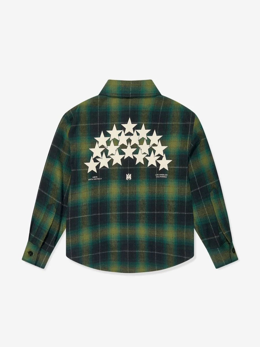 Amiri Boys Green Stars Print Flannel Shirt - Stylish Casual Wear for Kids