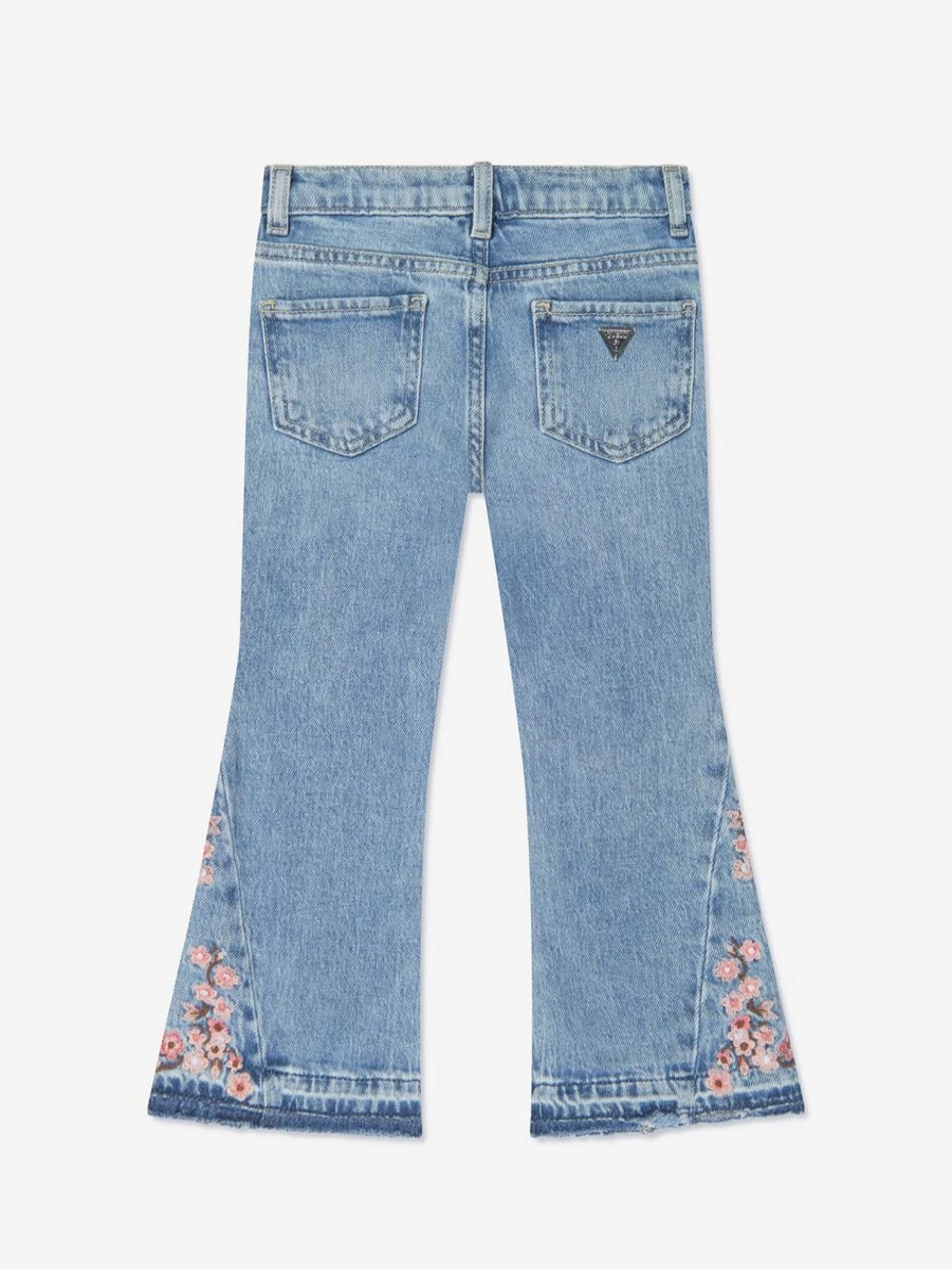 Guess Girls Blue Floral Embroidered Flared Denim Jeans for Teens