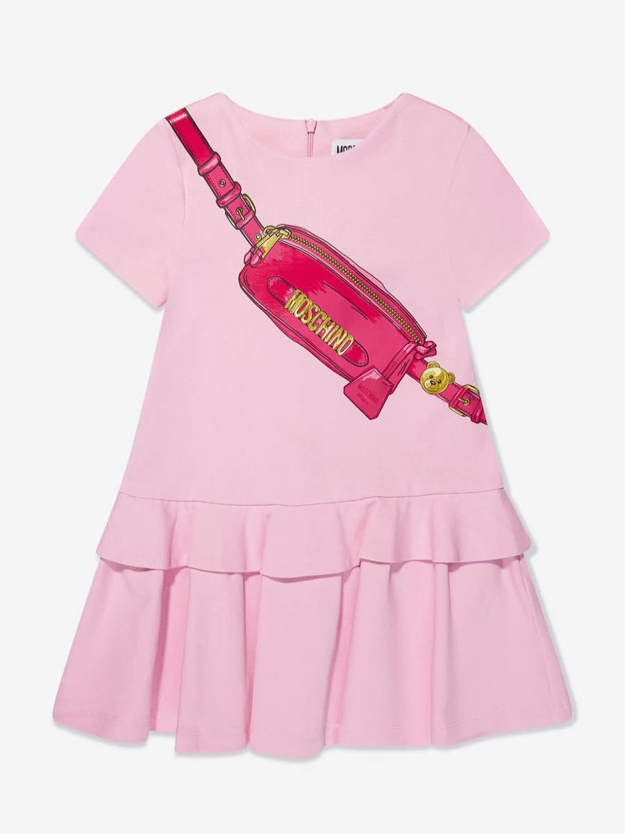 Moschino Kids Teen Girls Pink Printed Jersey Dress with Bag